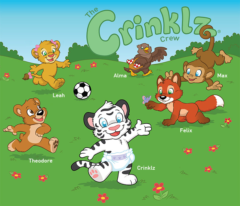 The Crinklz crew is Crinklz, Leah, Theodore, Felix, Max, and Alma