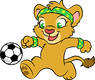 Leah the lion is a delightful character used on Crinklz adult diaper products. In this image she's playing soccer.